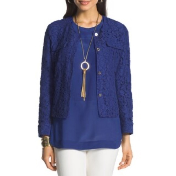 Chico's Jackets & Blazers - Chicos Black Label Petites Royal Blue Cropped Lace Jacket Size